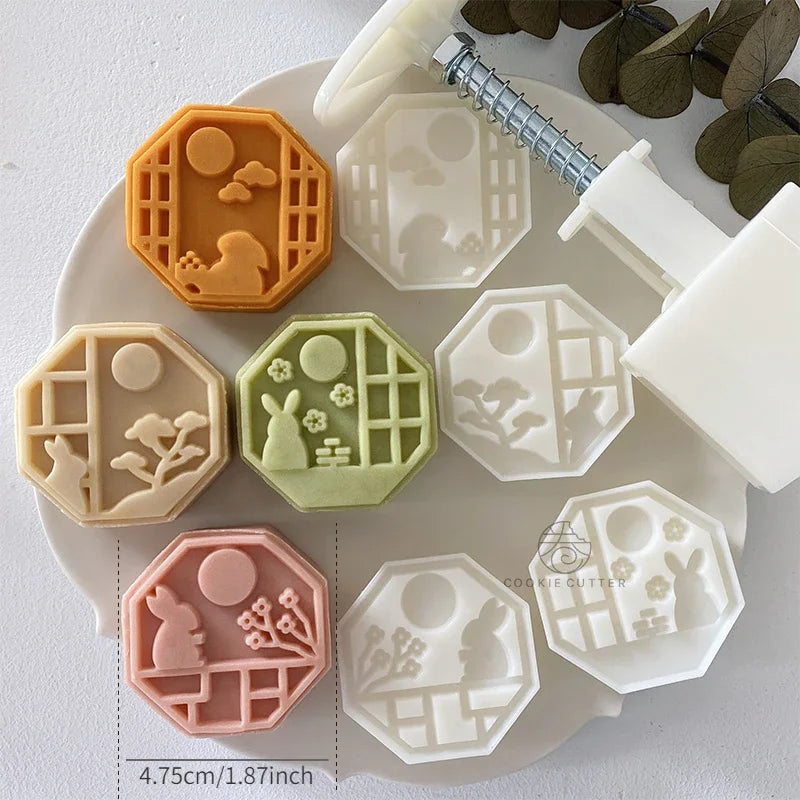 4Pcs/Set Easter Mooncake Mold Bunny Shape DIY Hand Pressure Pastry Mold Mid Autumn Festival Fondant Cake Mould Decoration Tool