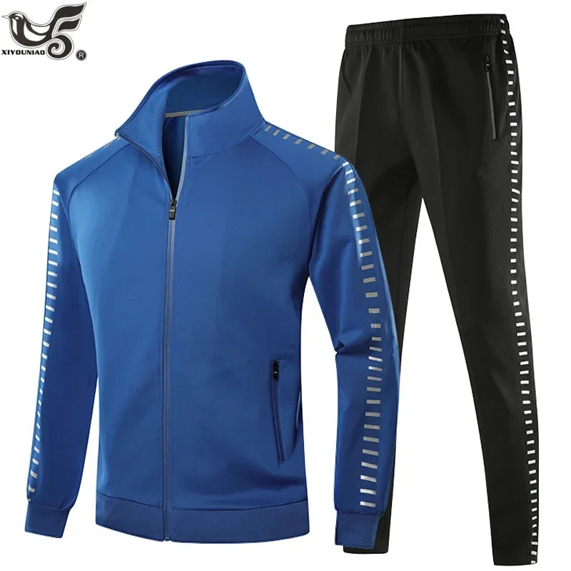 Winter Basketball Tracksuit Men Fashion Reflective Strip Hoodies+Pant Set Outdoor Gym Jogging SportSuit Running Sweatshirt Suits - Premium  from Lizard Vigilante - Just $87.99! Shop now at Lizard Vigilante
