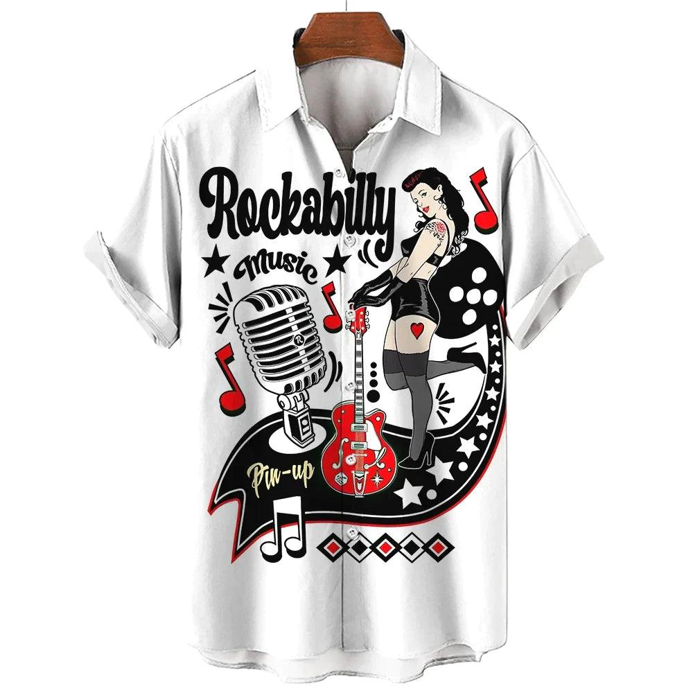 Rock & Roll Guitar Beauty Printed Shirt 3D Digital Printing Men's Casual S-6XL - Lizard Vigilante