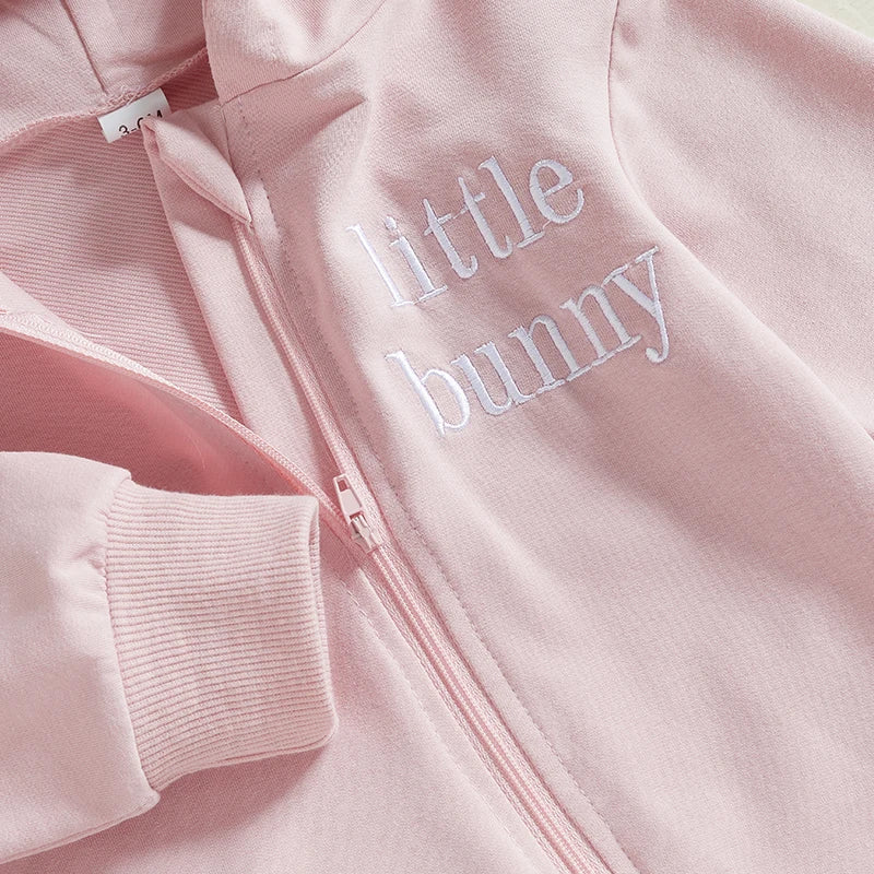 Adorable Infant Easter Romper with Hood Zipper Closure and Bunny Ears - Long Sleeve  for Spring Celebrations