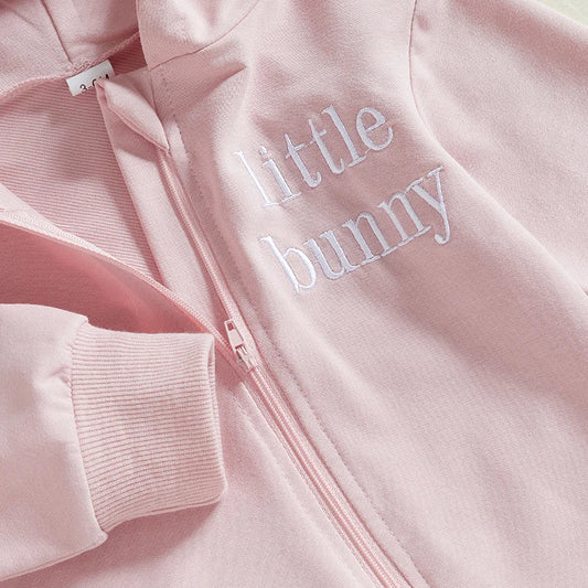 Adorable Infant Easter Romper with Hood Zipper Closure and Bunny Ears - Long Sleeve  for Spring Celebrations