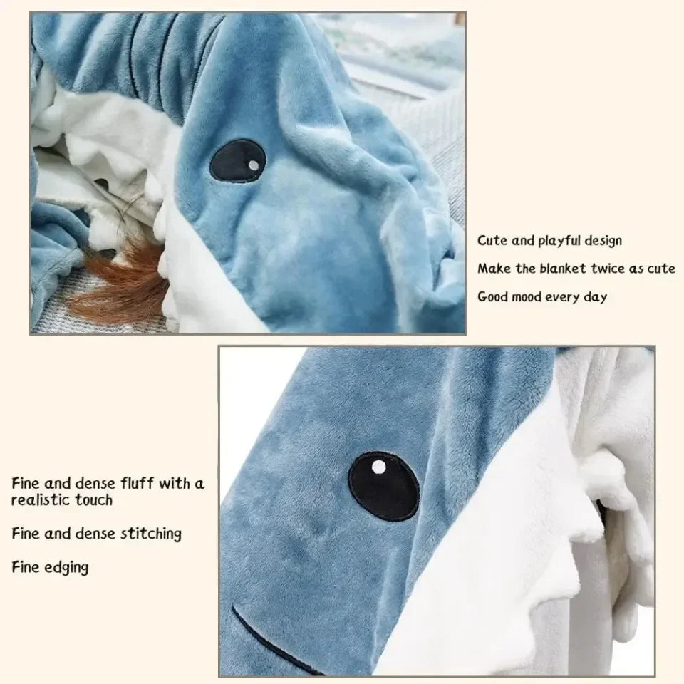 Shark Blanket Adult Cartoon Sleeping Bag Pajama Hooded Warm Flannel Funny Homewear Shark Onesie Sleeping Bag Winter Warm Blanket