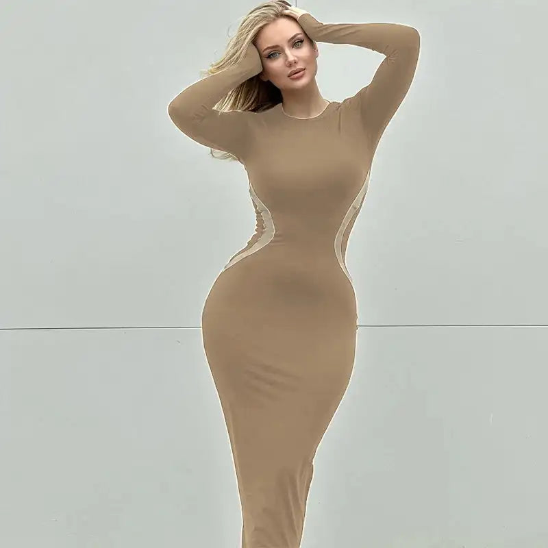 Hawthaw Women 2023 Autumn Winter Long Sleeve Party Club Streetwear Bodycon Black Long Dress Wholesale Items For Business