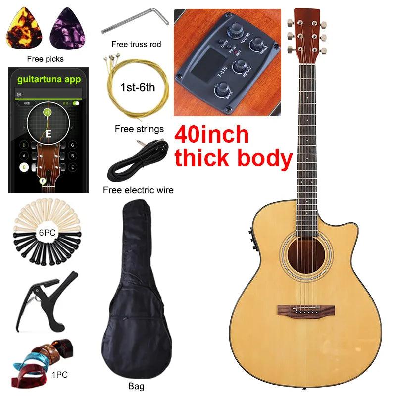 Thin Body Acoustic Electric Guitar Beginner Guitar with Free Gig Bag Free String Black Natural Sunburst White Color - Lizard Vigilante