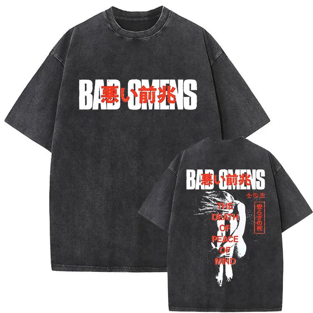 Washed Vintage Bad Omens Band T-Shirt | THE DEATH OF PEACE OF MIND Oversized T-Shirt for Men & Women | Rock Gothic Fashion Tee - Premium T-Shirt from Lizard Vigilante - Just $24.99! Shop now at Lizard Vigilante