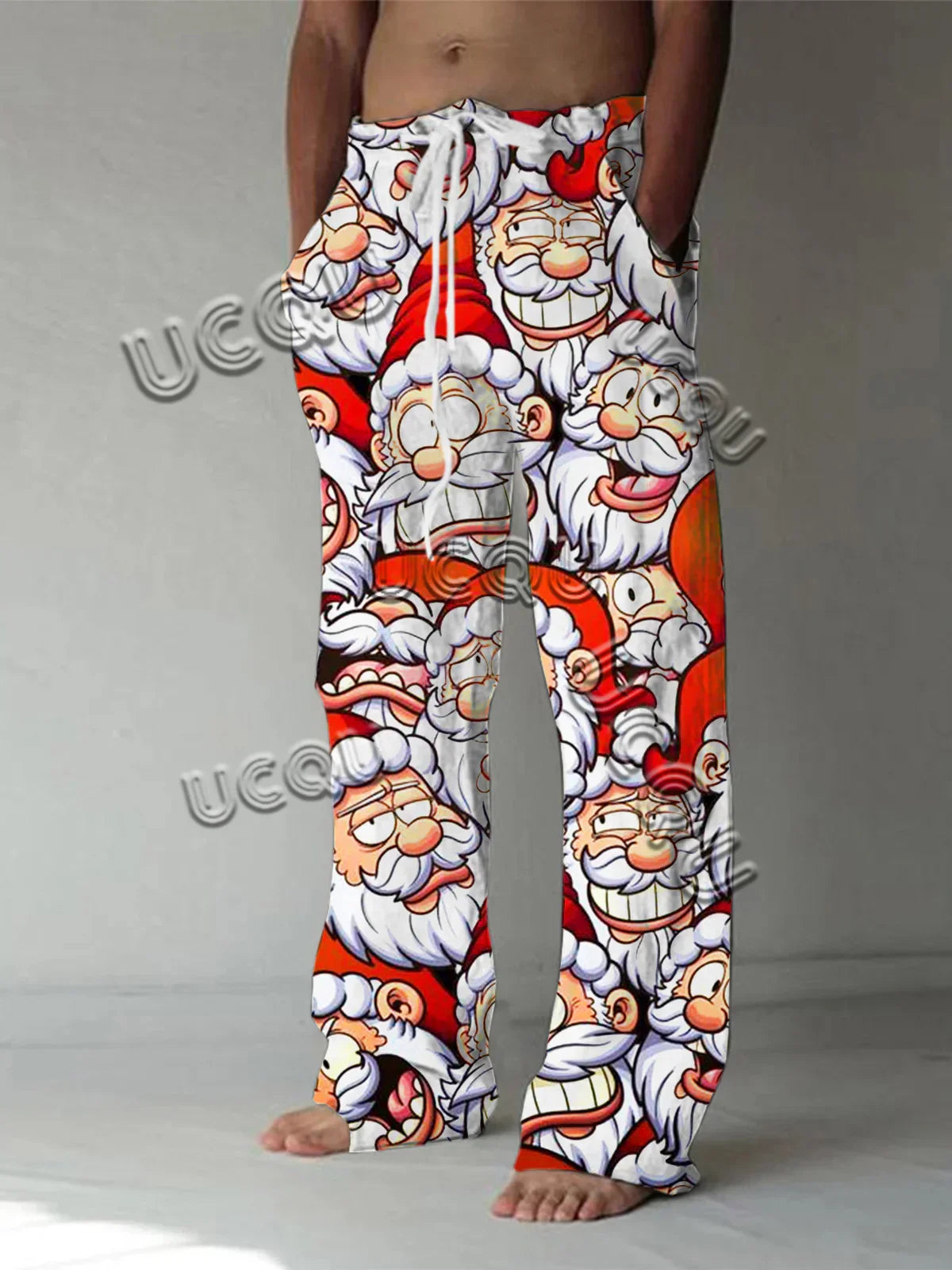 Men'S Christmas Pants 3D Funny Santa Print Casual Pants American Drawstring Loose Lightweight Fashionable Hip-Hop Sports Pants