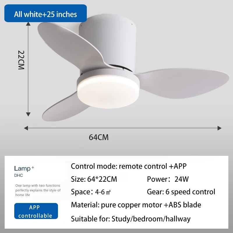 RogueWind HJ-027 Blackout Breeze Engine | 25/42/52-Inch 3-Blade Modern Ceiling Fan Light With APP + Remote + Dimming Rage Mode