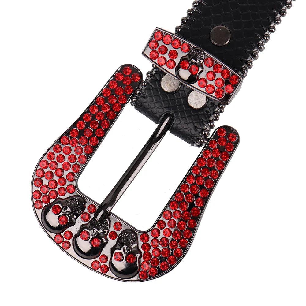 Red Skull Belt Jeans Skeleton Waistband Luxury Women Designer Belts High Quality Leather Strap Men Gothic Rhinestones Belt Ceinture Femme - Lizard Vigilante