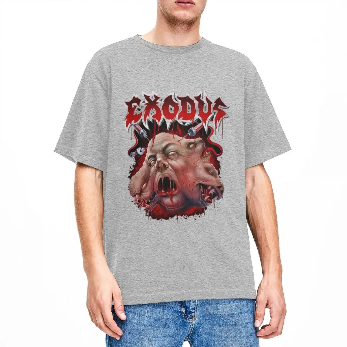 Y2K Music Group Exodus Short-Sleeve Casual Crew Neck Cotton Tee for Men | Plus Size Summer Tops - Premium tshirt from Lizard Vigilante - Just $24.88! Shop now at Lizard Vigilante