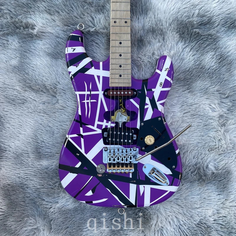 Edward Van Halen 5150 High-Quality Purple Stripe White Electric Guitar Floyd Rose Tremolo Bridge, Locking Nut, Maple Neck - Premium electric guitar from Lizard Vigilante - Just $499.99! Shop now at Lizard Vigilante