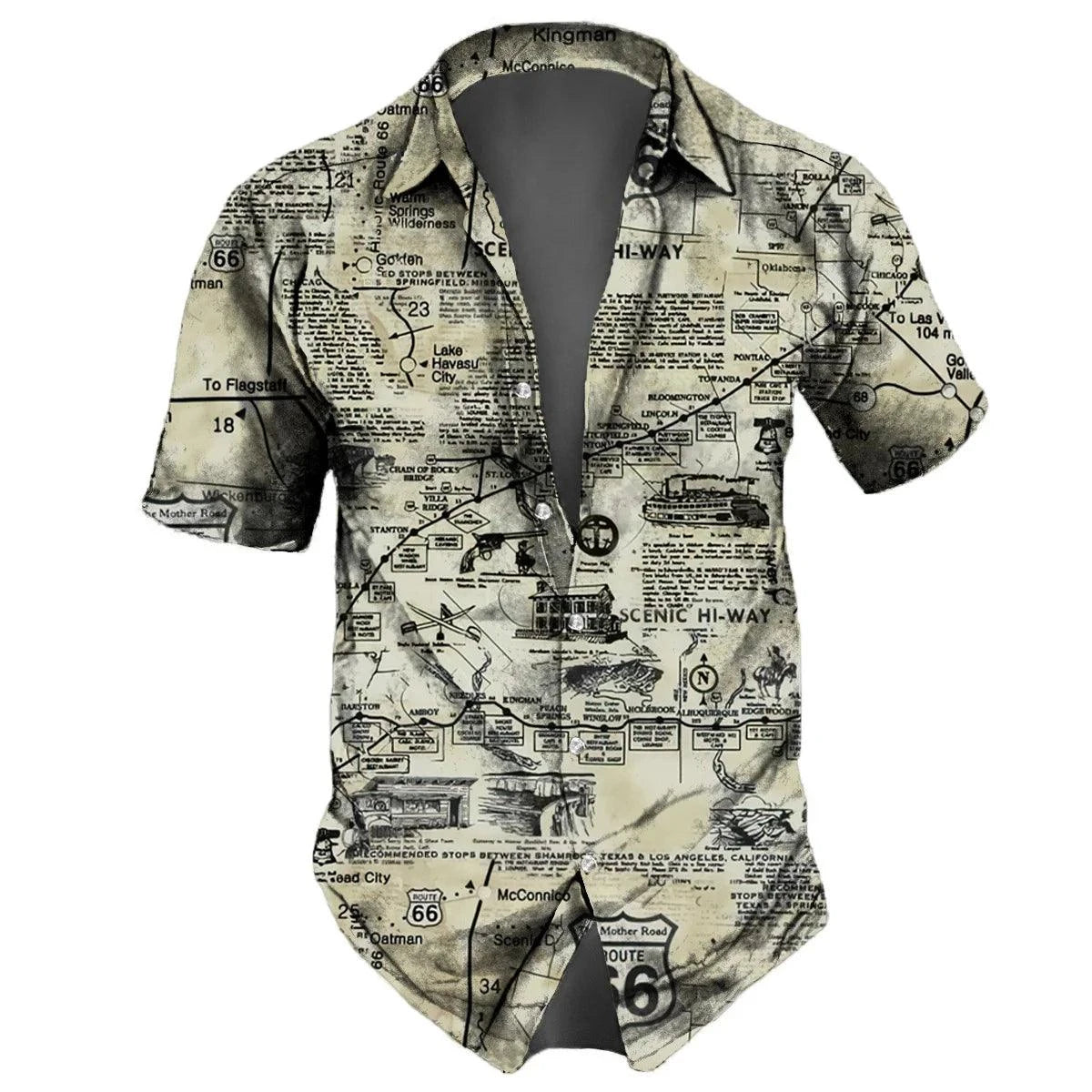 "U.S. Route 66 Retro Hawaiian Shirt" - 3D Fashion Short Sleeve Streetwear for Men - Premium hawaiian shirt from Lizard Vigilante - Just $26.66! Shop now at Lizard Vigilante