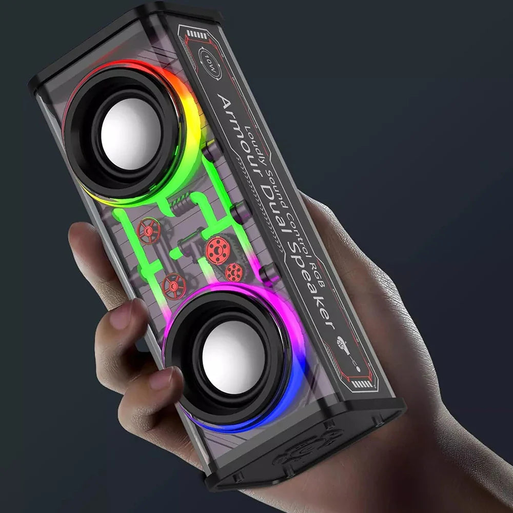 Bluetooth 5.0 Dual Speakers Wireless RGB1800mAh Transparent Mecha Speakers  Light Effect Loudspeaker Bass Subwoofer Mini Speaker