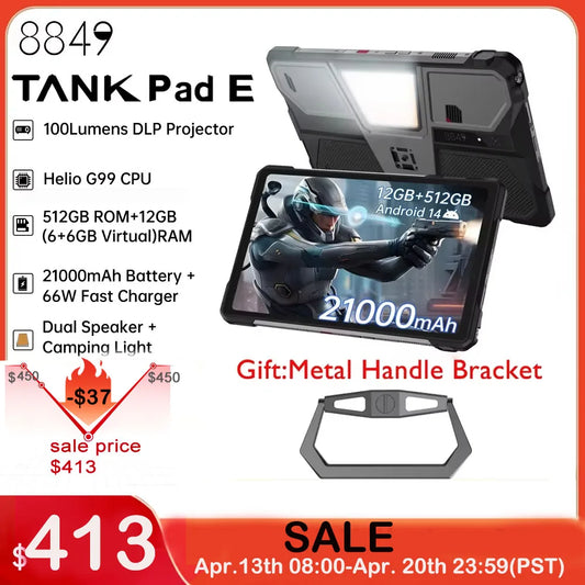 8849 TANK PAD E Unihertz Rugged Projector Tablet Smartphone 10.95 inch 120Hz 24GB 512GB 21000mAh 32MP+50MP 66W Phone Tablet
