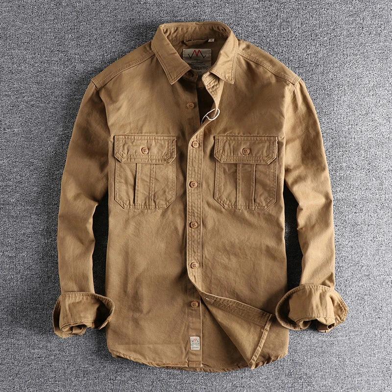 Long-Sleeved Men's Shirt Double Pockets Casual Jacket Thin Coat Youth - Lizard Vigilante