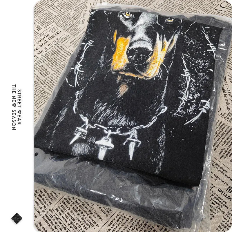 Doberman T-shirts Oversized Vintage Washed Hip Hop High Street T Shirt Retro Cute Dog DTG Printing Short Sleeve Tops Tees Cotton - Premium  from Lizard Vigilante - Just $19.99! Shop now at Lizard Vigilante