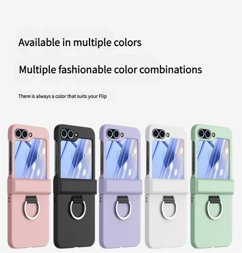 Colorful Matte With Grip Ring Case For Samsung Galaxy Z Flip 6 5 4 3 ZFlip6 ZFlip5 Finger Buckle Solid Color Shockproof Cover