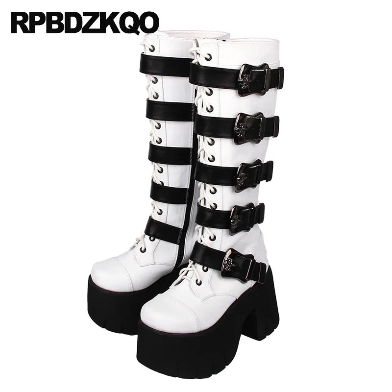 RPBDZKQO Women’s Extreme High Platform Goth Boots with Skull Buckle - Premium boots from Lizard Vigilante - Just $238.88! Shop now at Lizard Vigilante