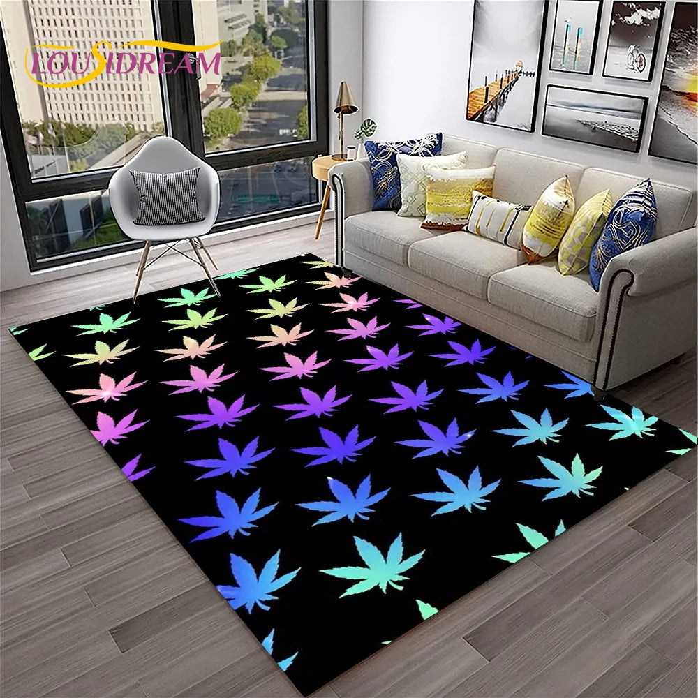High Voltage Maple Leaf Lounge Rug – 3D Printed Non-Slip Weed Art Carpet For Living Rooms, Studios And Late-Night Plots