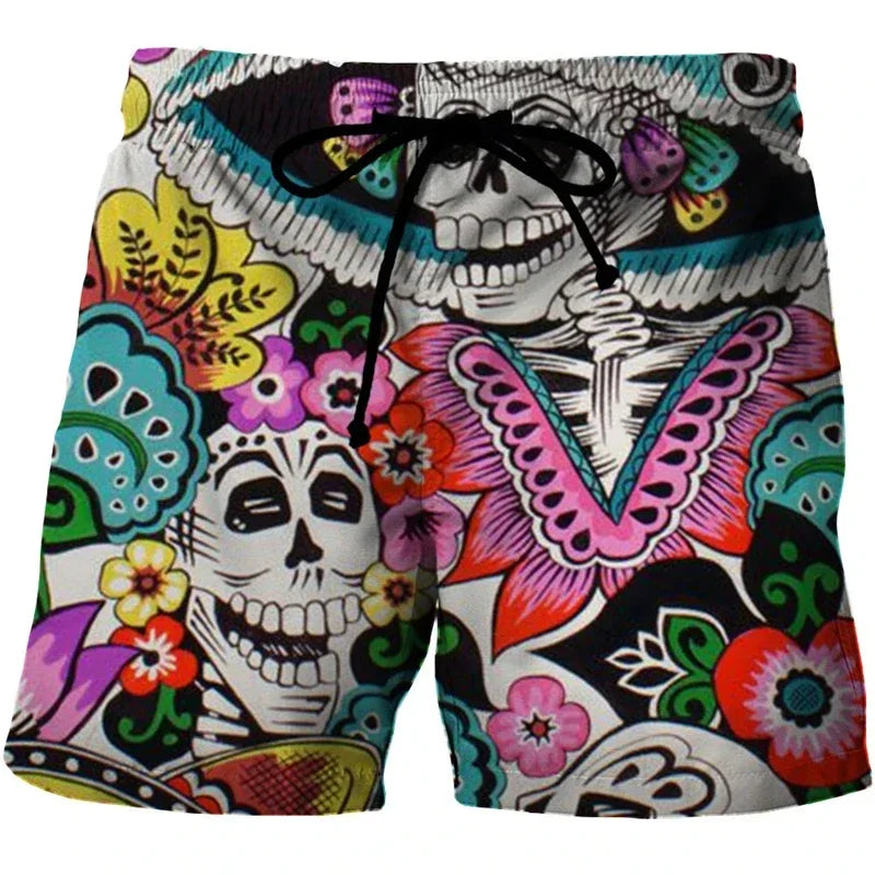 Funny Skull 3D Printed Skeleton Head Hawaiian Beach Shorts Hip Hop Goth Skeleton Graphic Gothic Short Pants for Men Vacation Boy Swim Trunks Swimmer Trousers - Premium  from Lizard Vigilante - Just $24.99! Shop now at Lizard Vigilante
