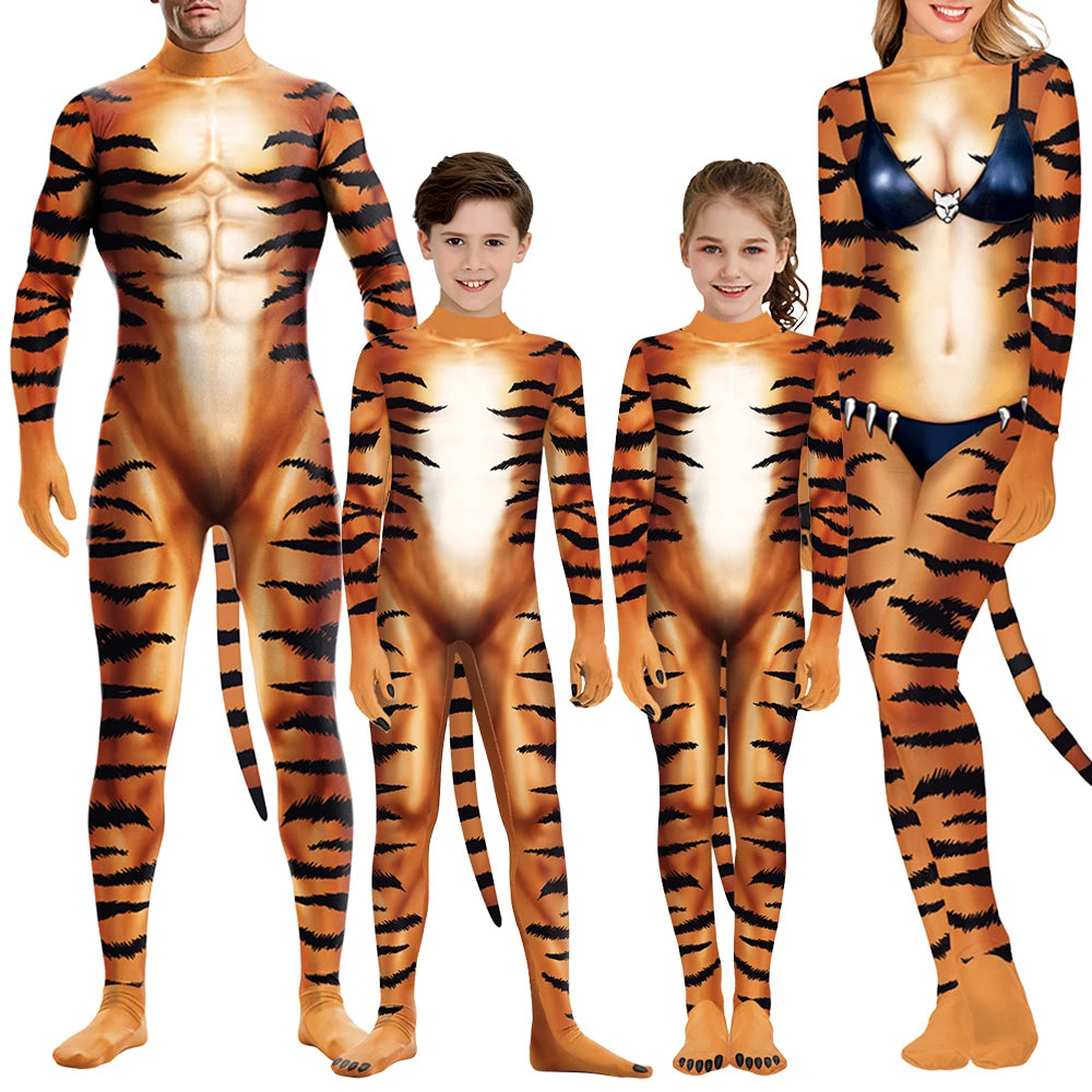 Parent-Child Tiger 3D Print Bodysuit - Unisex Halloween Cosplay Costume for Epic Family Adventures! - Premium Cosplay Costumes from Lizard Vigilante - Just $35.88! Shop now at Lizard Vigilante