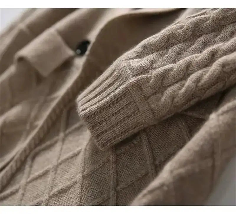 Korean French Style Cashmere Sweater Ladies Wool Windbreaker Cardigan New Autumn Winter Women Knitted Sweater Long Cardigan Coat