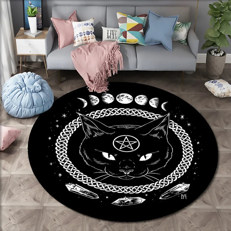 Satanic Cat & Impaled Throne Round Rug: Your Next Cult Classic Floor Decor