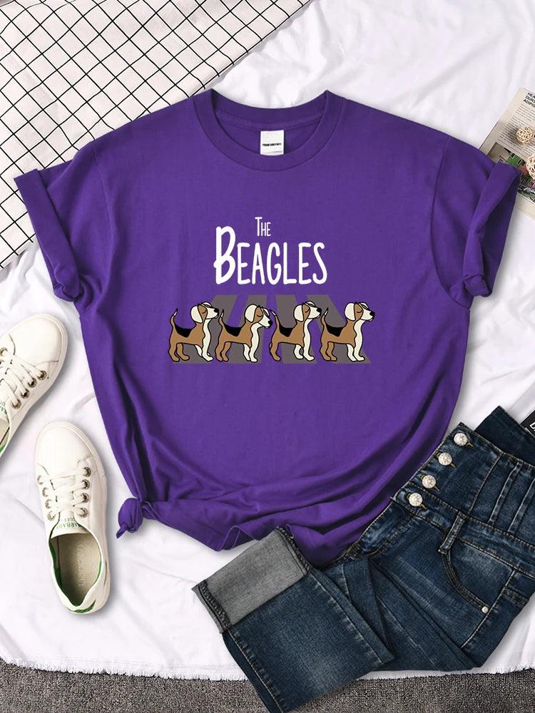 Four Beagles Crossing The Road Printed Female Tshirt Classic Slim Tees Tshirts Anime Clothes Summer Vintage Women T-shirts - Lizard Vigilante