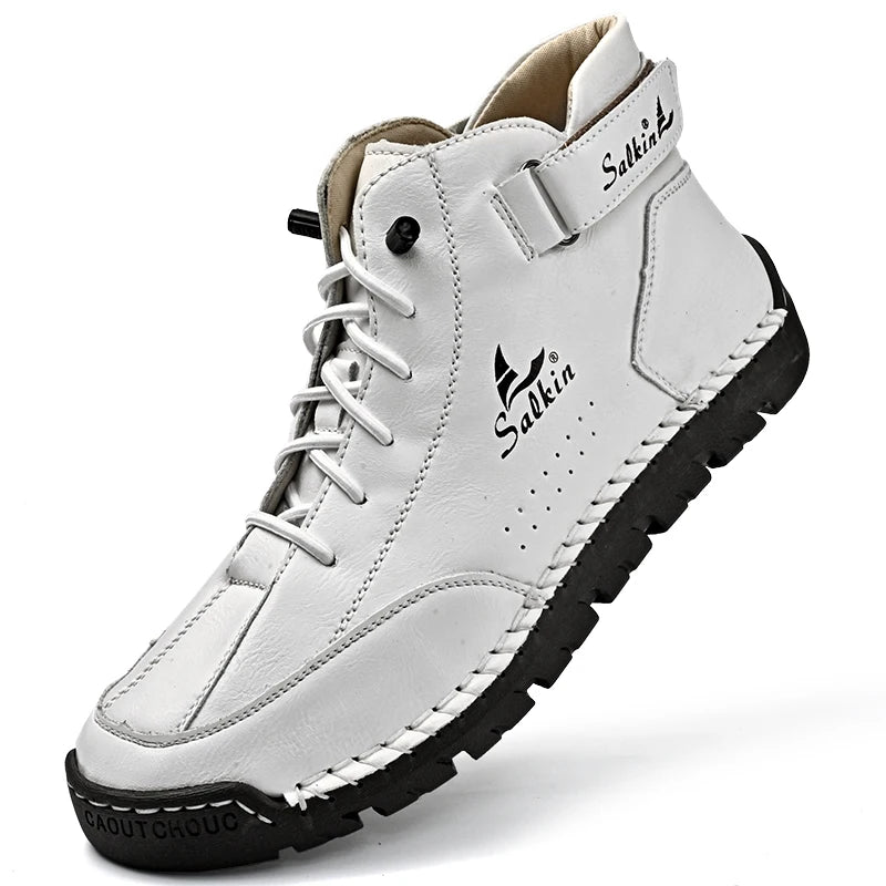 Handmade Leather Men’s Ankle Boots – Breathable Casual Outdoor Lace-Up Design Sneakers - Premium boots from Lizard Vigilante - Just $78.88! Shop now at Lizard Vigilante