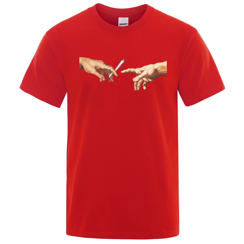 MICHELANGELO Genesis Printed Funniest Weed T-Shirt For Men Fashion Casual Short Sleeves Loose Oversized Cotton Tshirt Street Clothing - Lizard Vigilante
