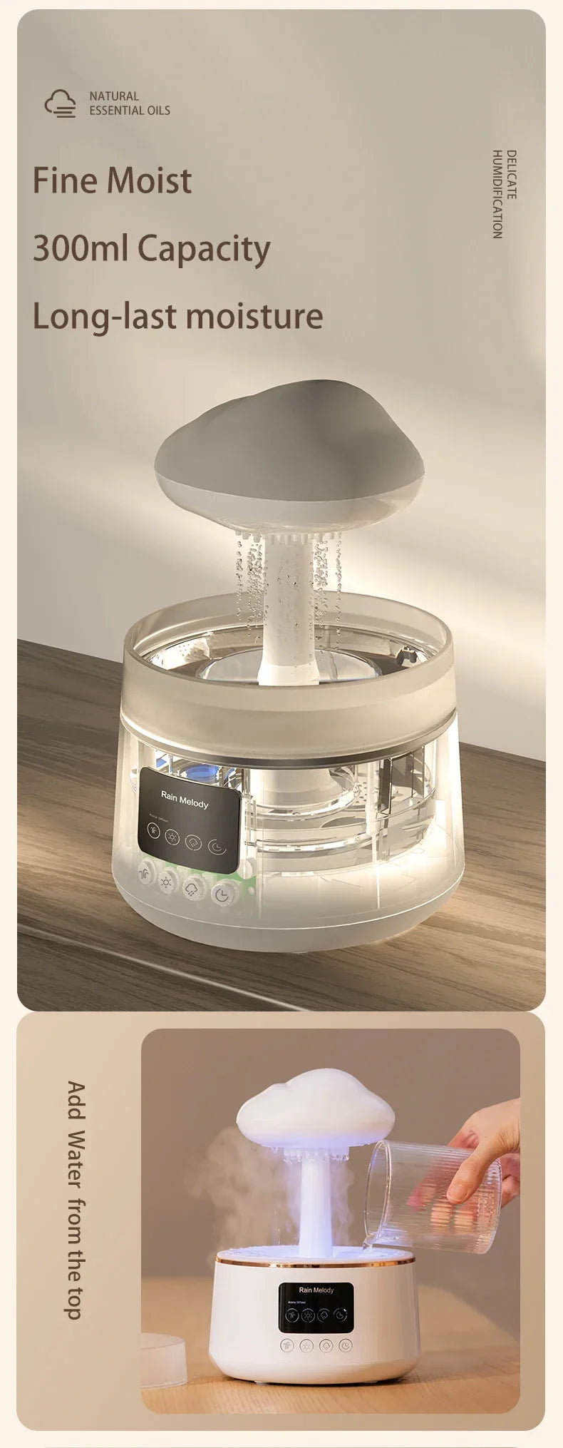 300ml 5W USB Air Diffuser Bluetooth Rain Cloud Humidifier Design Mushroom Lamp Colorful NightLight Ultrasonic Aroma Diffuser