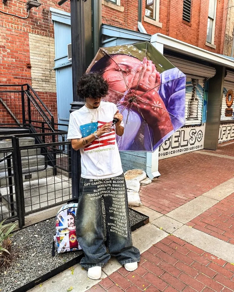 Rebel Code Wide Leg Jeans – Y2K American Gothic Denim With Street Print Anarchy Style 🖤🇺🇸