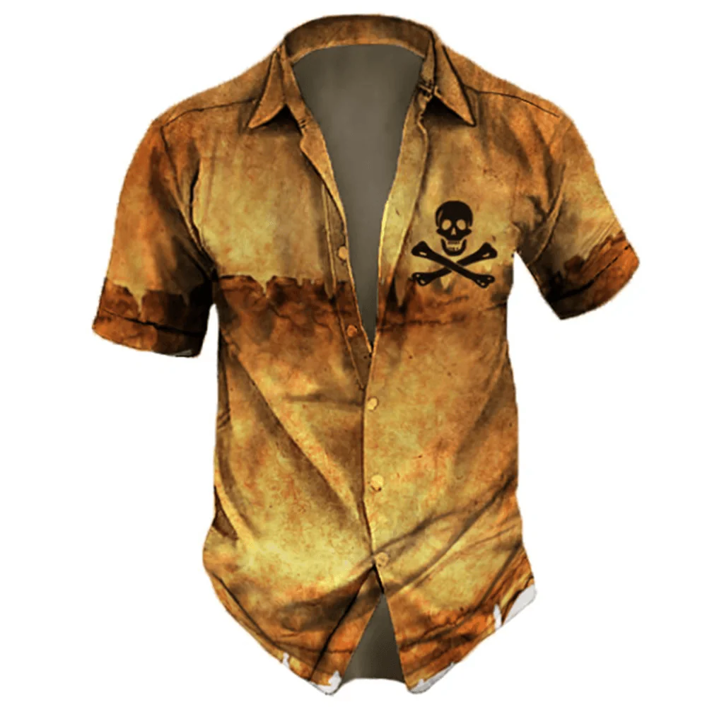 Vintage Skulls Men's Hawaiian Shirt - Casual Short Sleeve Streetwear for Males - Premium hawaiian shirt from Lizard Vigilante - Just $26.66! Shop now at Lizard Vigilante