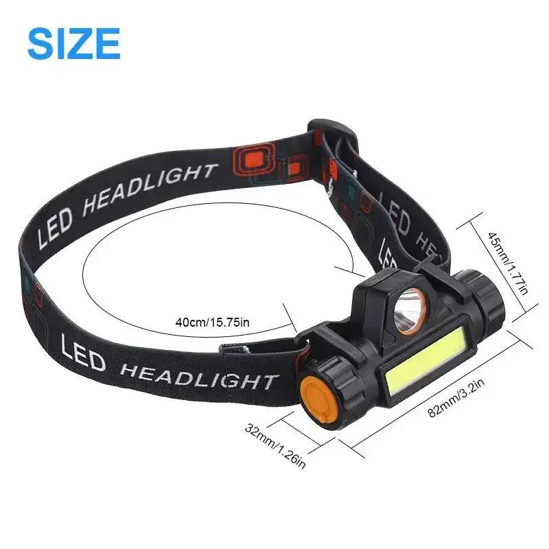 1pcs Rechargeable Fishing LED Headlamp Camping Headlight XPE COB Work Light 2 Lighting Modes With Tail Magnet Detachable