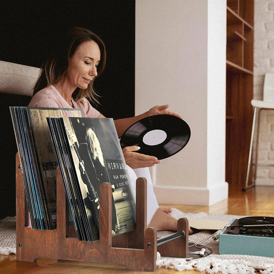 Vintage Wooden Iron Record Display Stand