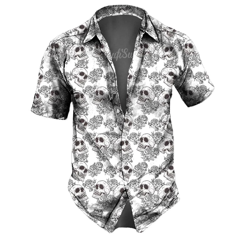 Vintage Skulls Men's Hawaiian Shirt - Casual Short Sleeve Streetwear for Males - Premium hawaiian shirt from Lizard Vigilante - Just $26.66! Shop now at Lizard Vigilante