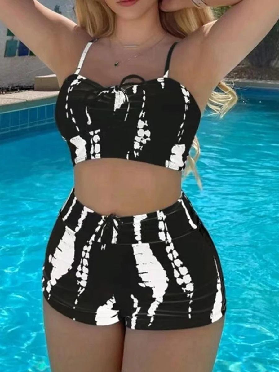 Drawstring Front Shorts Bikinis – New Release High-Waist Swimsuit for Women - Premium swimsuit from Lizard Vigilante - Just $24.99! Shop now at Lizard Vigilante