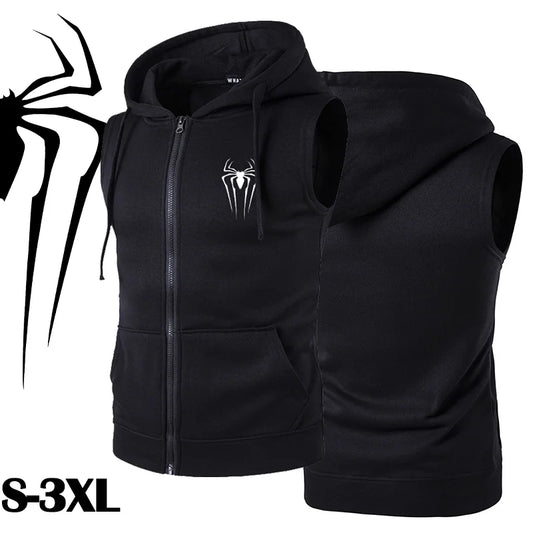 Men's Casual Vest Jacket - Spider Print Hooded Sleeveless Top - Premium vest from Lizard Vigilante - Just $38.88! Shop now at Lizard Vigilante