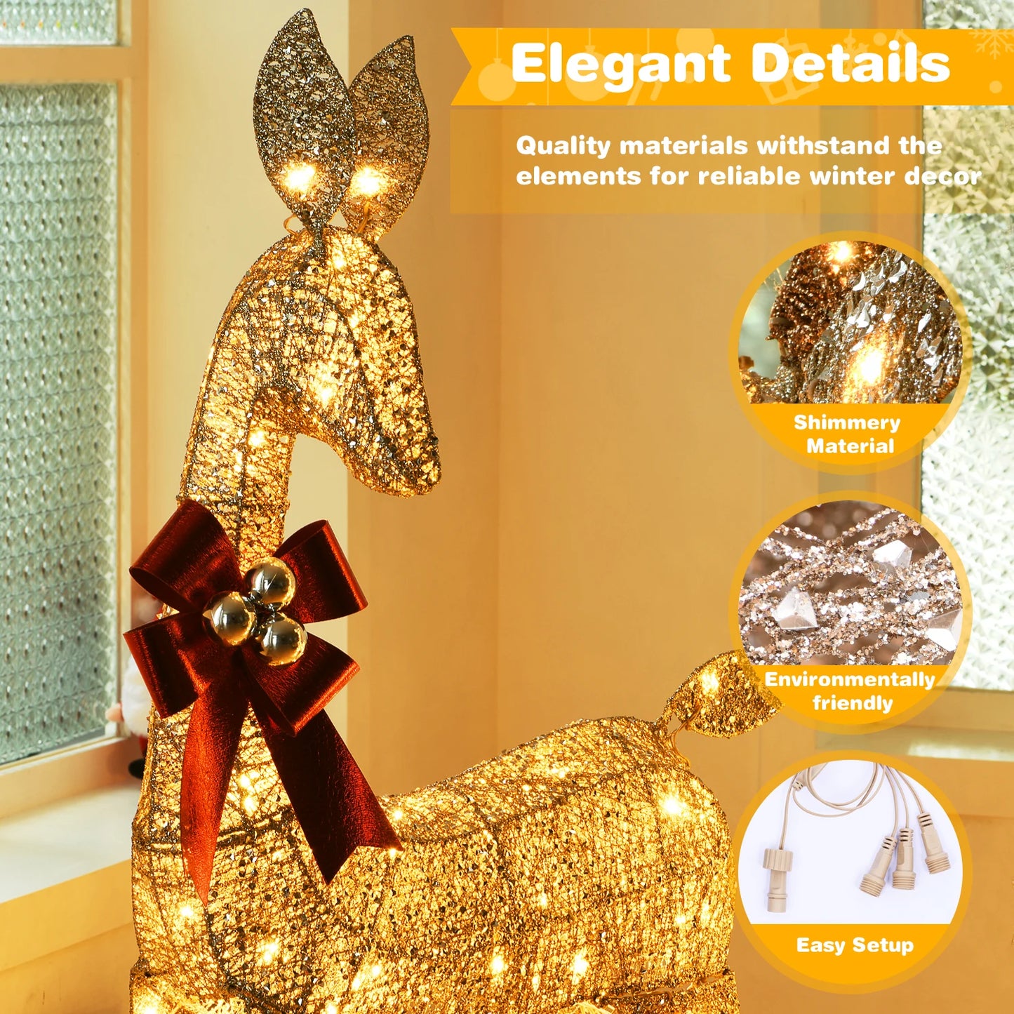 Indoor Outdoor Large Lighted Christmas Deer Family Set Front Yard Porch Holiday Decoration with 160/210 Warm White LED Lights - Premium  from Lizard Vigilante - Just $138.99! Shop now at Lizard Vigilante