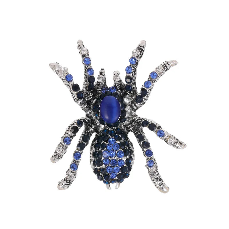 Venom Stage Spider Brooch – Giant Crystal Punk Insect Pin with Pearl Shockwave