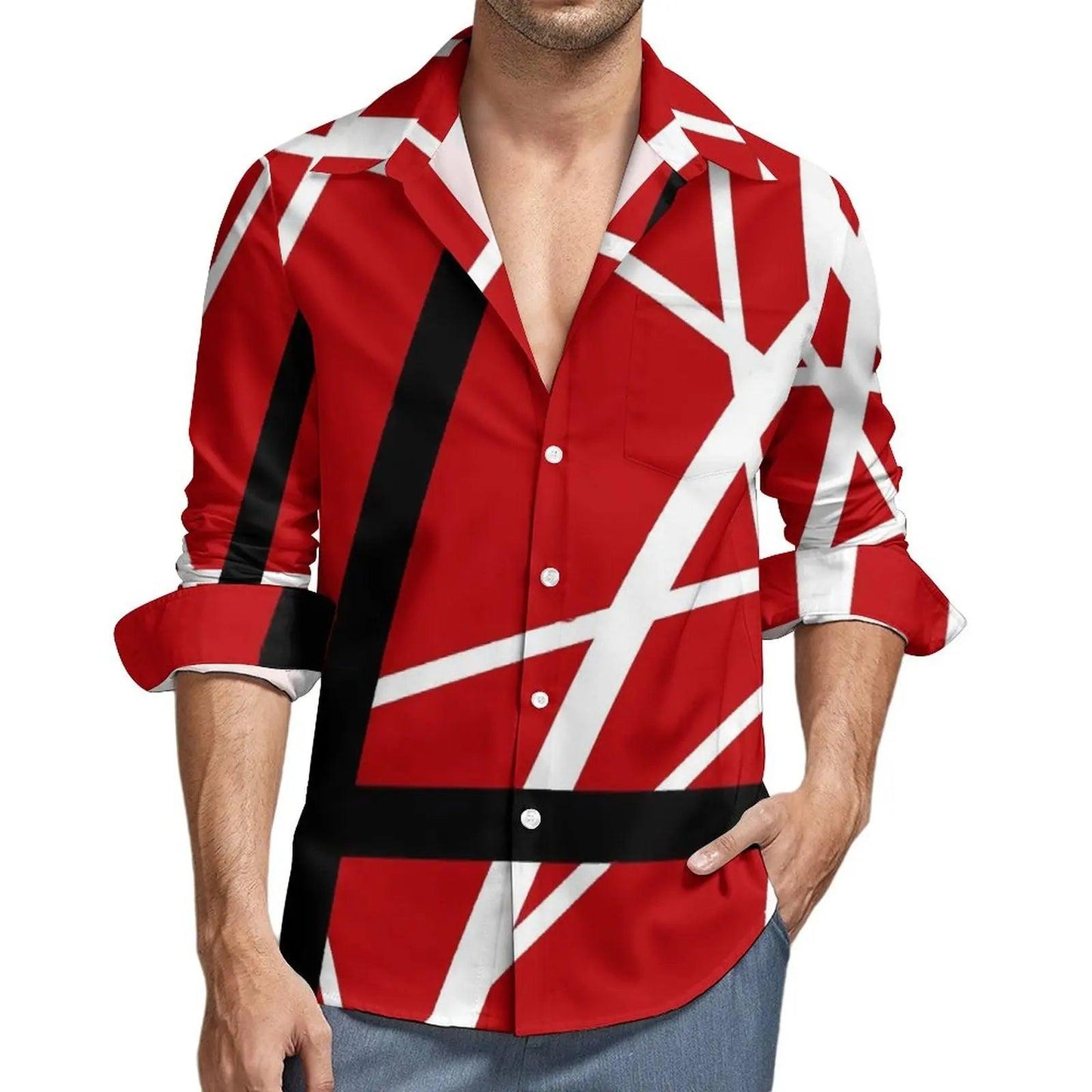 Van Halen Shirt Men Vintage Lines Casual Shirts Autumn Street Graphic Blouses Long Sleeve Vintage Oversized Top Gift - Premium Long-sleeve shirt from Lizard Vigilante - Just $34.99! Shop now at Lizard Vigilante