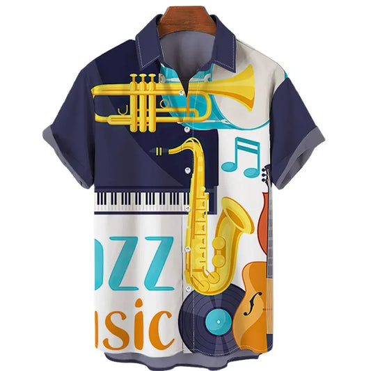 Summer Hawaiian Shirts For Men Colorful Music 3d Printed Rock Shirt Beach Short Sleeve Men's Shirt Casual Oversized Clothing Top - Premium hawaiian shirt from Lizard Vigilante - Just $27.99! Shop now at Lizard Vigilante