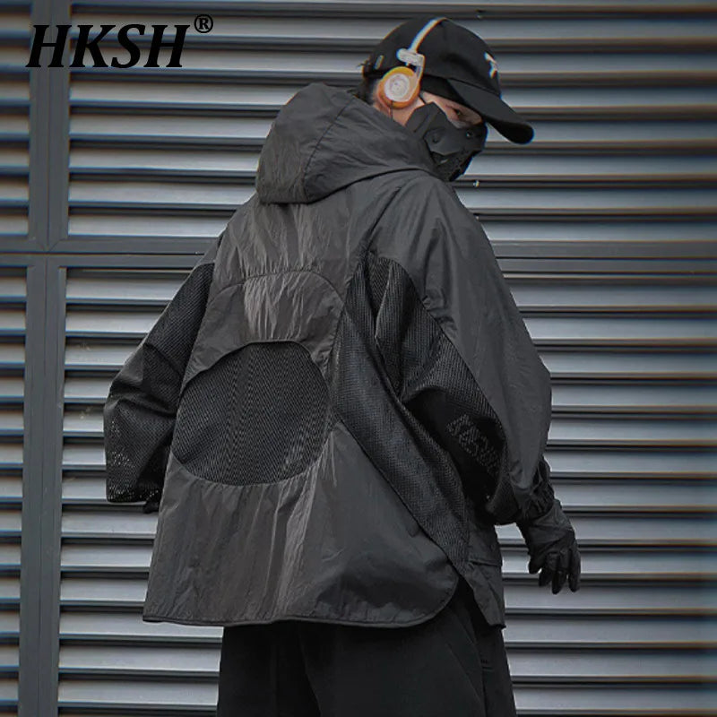 HKSH 3D Hooded SunProof Chic Coat for Men – Lightweight Mesh Techwear Streetwear Jacket for Spring and Summer - Premium coat from Lizard Vigilante - Just $78.88! Shop now at Lizard Vigilante