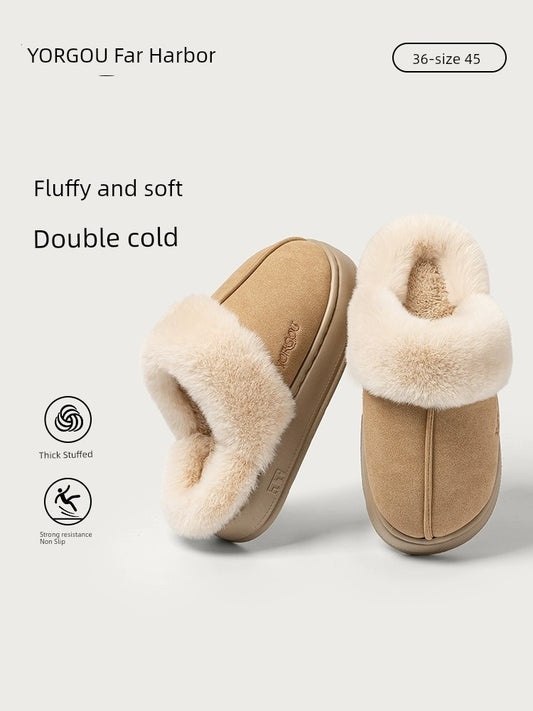 Velvet Winter Home Cotton Slippers – Cozy PU Leather Slippers with EVA Sole for Comfort and Warmth - Premium slippers from Lizard Vigilante - Just $15.99! Shop now at Lizard Vigilante