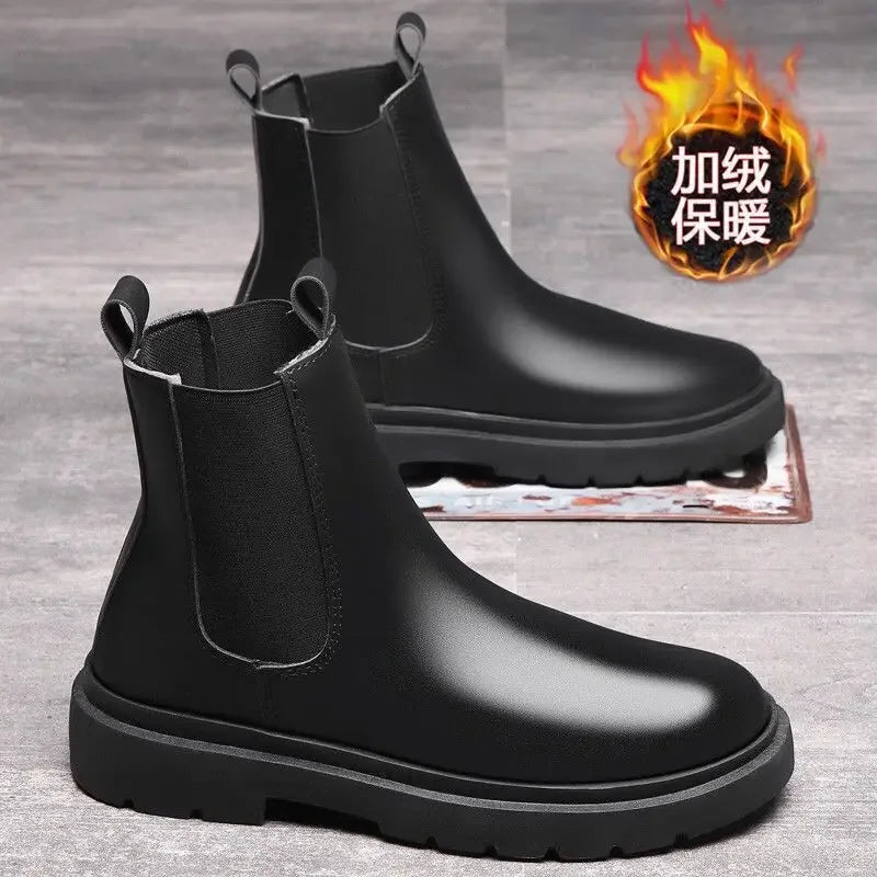 Autumn New Chelsea Boots for Men – Black Retro Slip-On Ankle Boots | Winter Motorcycle Booties, Fashionable & Comfortable - Premium boots from Lizard Vigilante - Just $34.88! Shop now at Lizard Vigilante