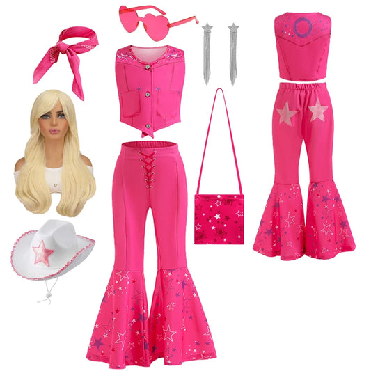 Barbie Movie Costume for Toddler Girls Margot Robbie Barbi Pink Top and Flared Trousers Disney Suit Kids Halloween Birthday Party Clothe - Premium costume from Lizard Vigilante - Just $18.88! Shop now at Lizard Vigilante