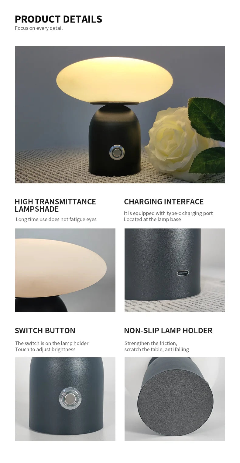 Modern Nordic Luxury Rechargeable Cordless LED Desk Lamp