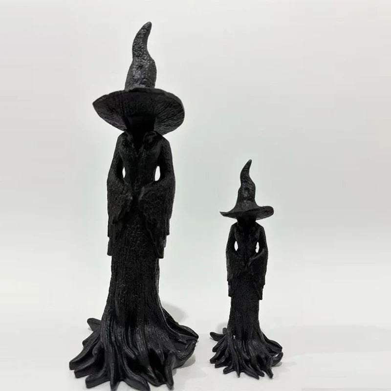Halloween Witch Decoration Statue, Gothic Resin Sculpture Ornament, Retro Magician Decoration Craft, Dark Fantasy Decoration.