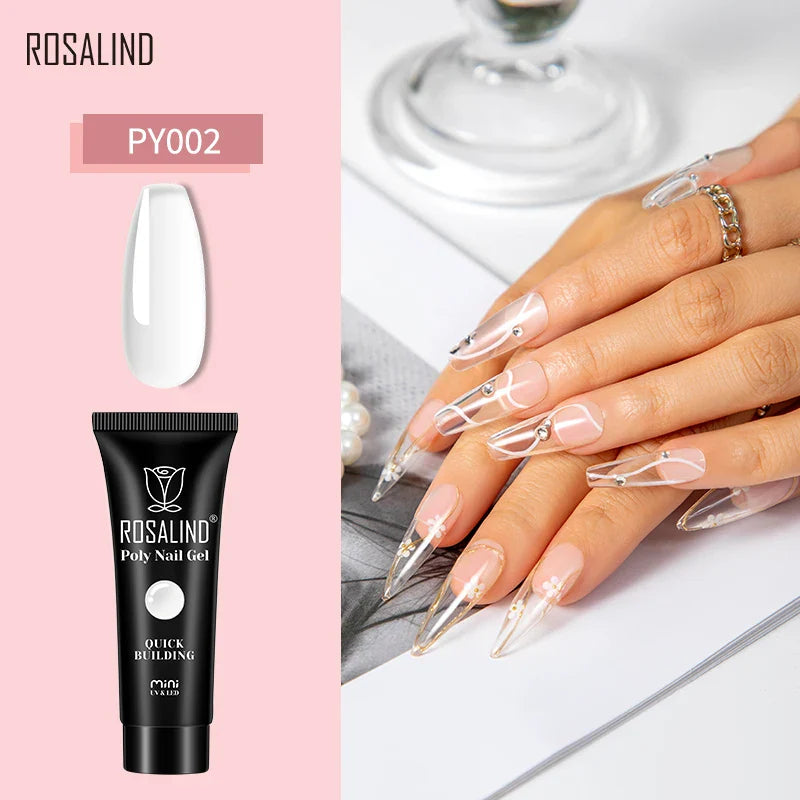 ROSALIND Poly Nail Gel Semi Permanent Acrylic Nail Art Hybrid Varnishes Poly Crystal  Nail Polish Top Base Coat Need UV/LED Lamp