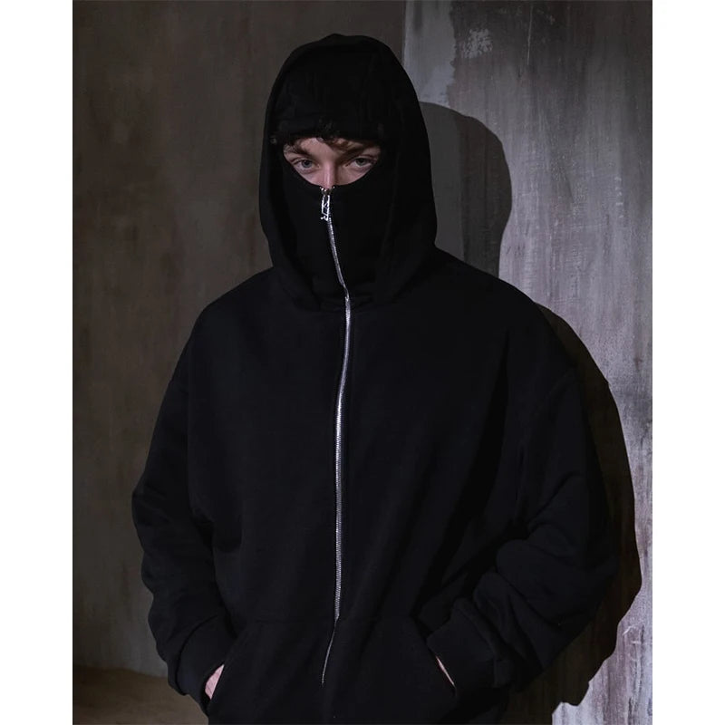 Full Zipper Retro Ninja Mask Jacket Coats Y2k Hip Hop Rock Men Oversized Punk Hoodie Winter Warm Long Sleeve Sweatshirt American - Premium  from Lizard Vigilante - Just $65.99! Shop now at Lizard Vigilante