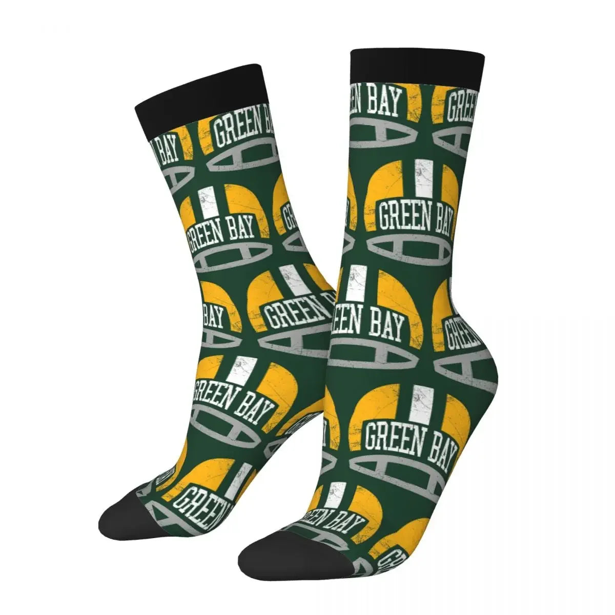 Green Bay Retro Helmet Socks: A Unique and Stylish Statement - Premium socks from Lizard Vigilante - Just $17.99! Shop now at Lizard Vigilante